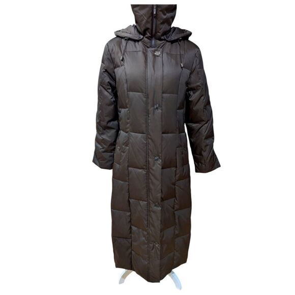 Gallery Women's S Long Brown Down Quilted Puffer Parka Coat Hood Faux Fur Lined - Picture 1 of 10